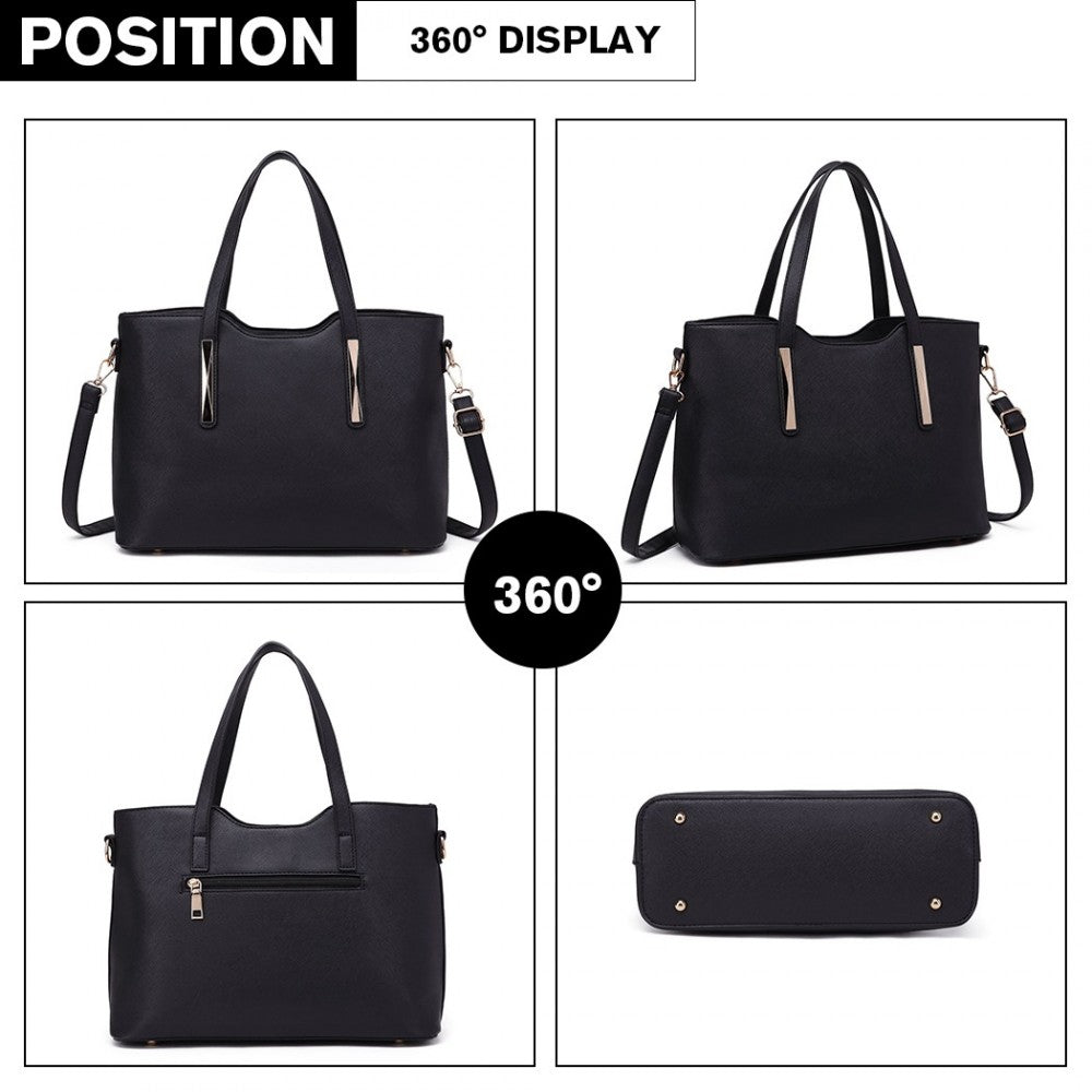 S1719 - MISS LULU PU LEATHER HANDBAG & PURSE - BLACK