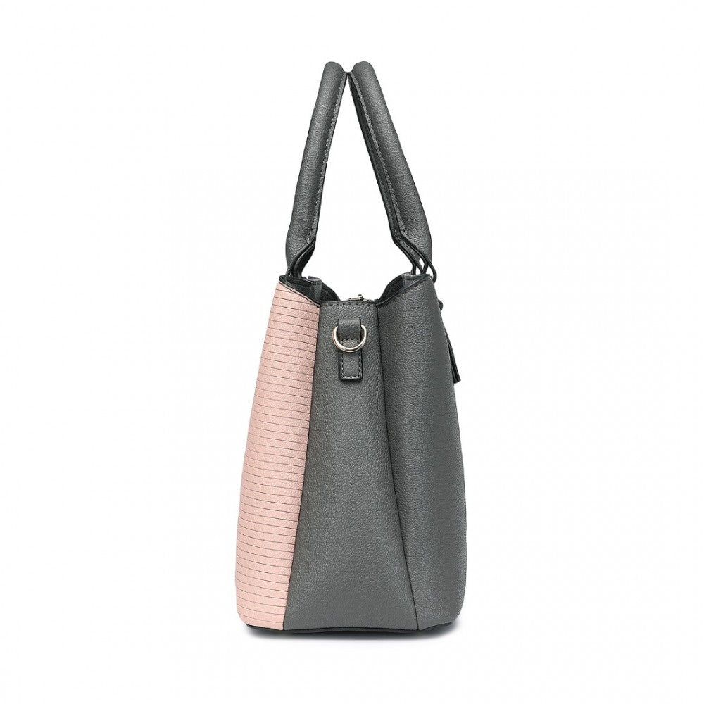 LT2352 - MISS LULU MODERN ELEGANCE PU LEATHER LADY'S TOTE - GREY AND PINK