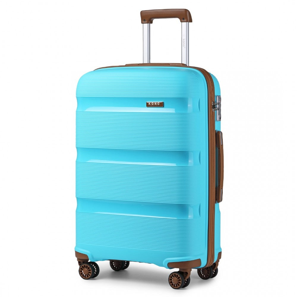 K2092L - KONO 24 INCH BRIGHT HARD SHELL PP SUITCASE - CLASSIC COLLECTION - BLUE AND BROWN