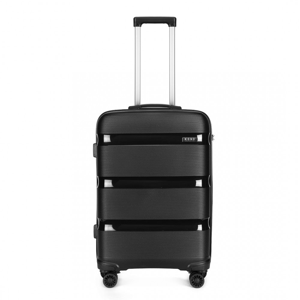 K2092L - KONO 24 INCH BRIGHT HARD SHELL PP SUITCASE - CLASSIC COLLECTION - BLACK