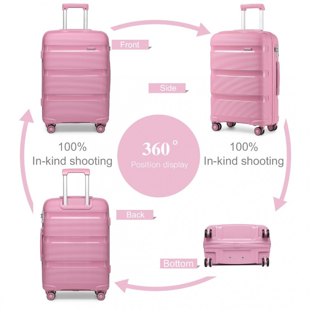 K2092L - KONO BRIGHT HARD SHELL PP SUITCASE WITH TSA LOCK AND VANITY CASE 4 PIECES SET - CLASSIC COLLECTION - PINK