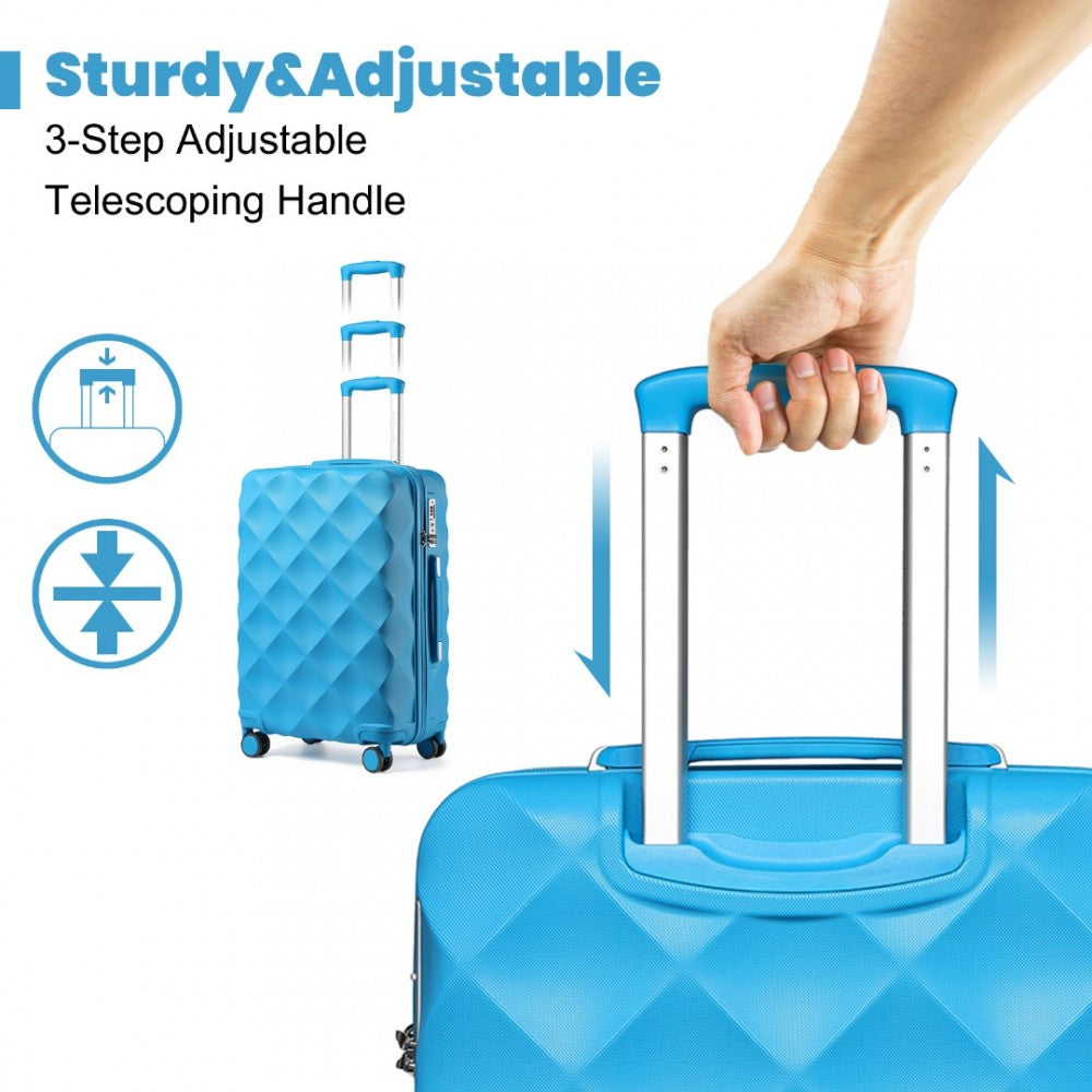 K2395L - BRITISH TRAVELLER ULTRALIGHT ABS AND POLYCARBONATE BUMPY DIAMOND 4 PCS LUGGAGE SET WITH TSA LOCK - BLUE