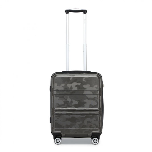 K1871-1L - KONO ABS 20 INCH SCULPTED HORIZONTAL DESIGN CABIN LUGGAGE - CAMOUFLAGE GREY AND BLACK - The Baggage Shop