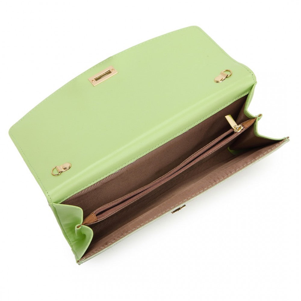 LP2219 - MISS LULU ELEGANT FLAP CLUTCH LEATHER CHAIN EVENING BAG - GREEN