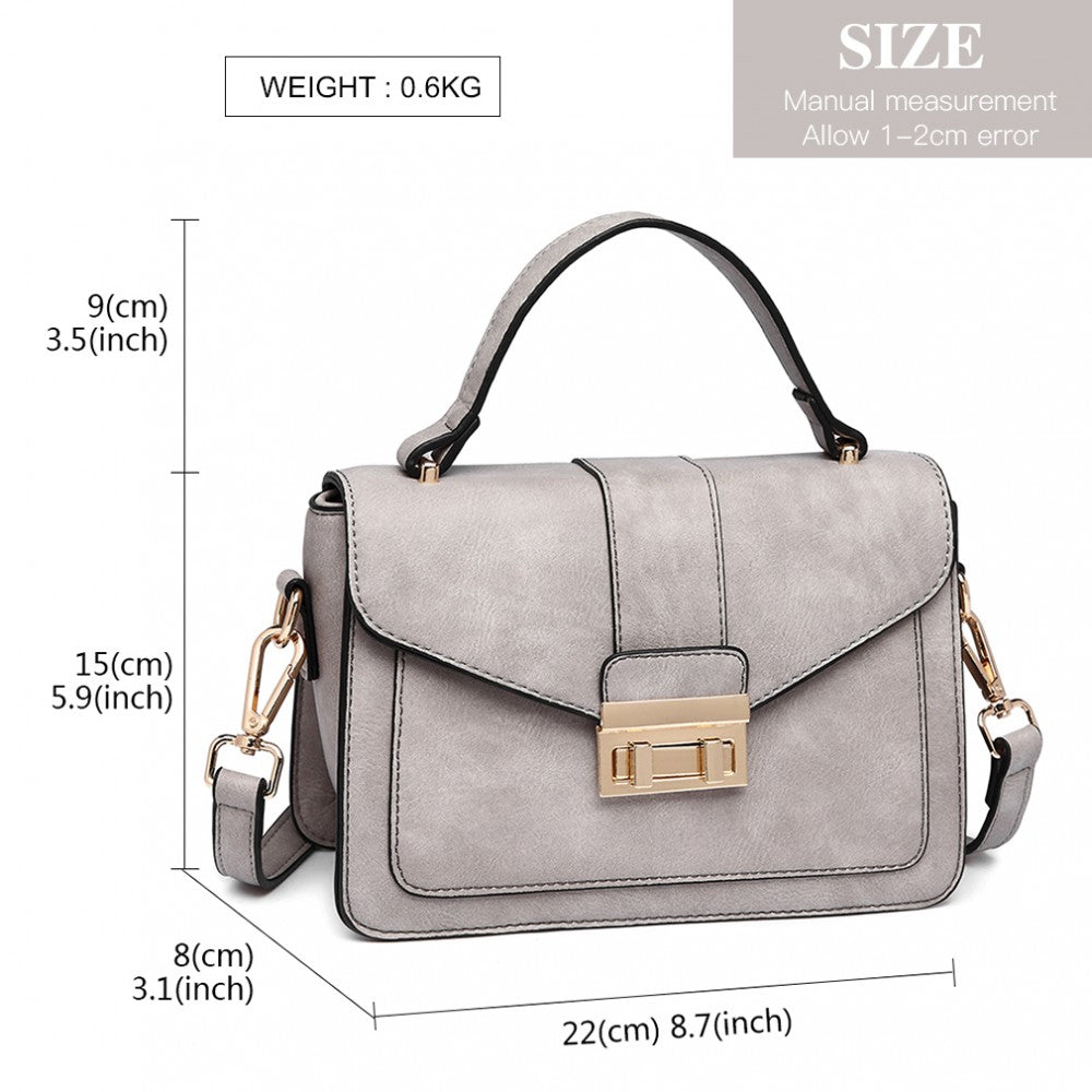 LB2033 - MISS LULU LEATHER LOOK MIDI HANDBAG - GREY