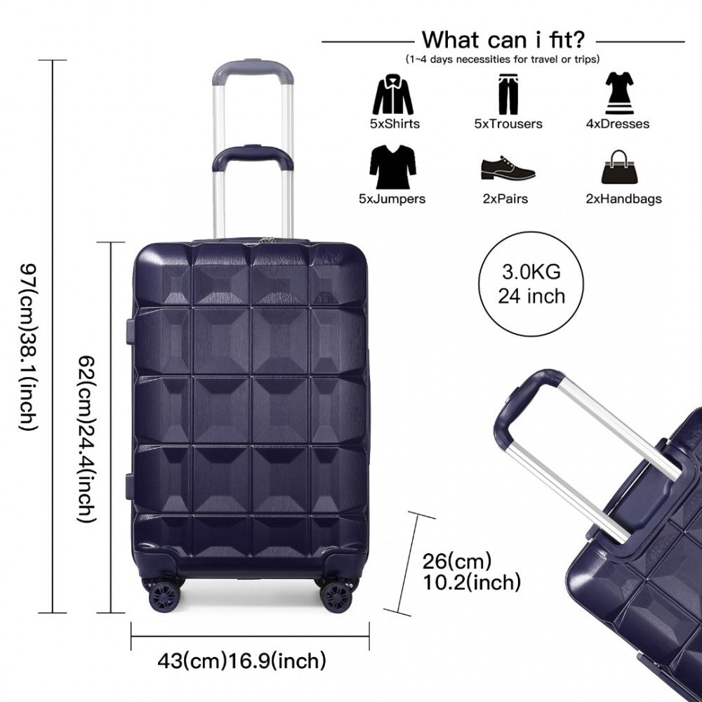 K2292L - KONO 24 INCH LIGHTWEIGHT HARD SHELL ABS SUITCASE WITH TSA LOCK - NAVY