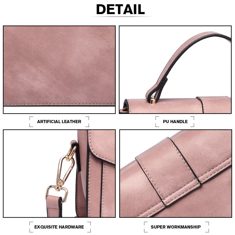 LB2033 - MISS LULU LEATHER LOOK MIDI HANDBAG - PINK