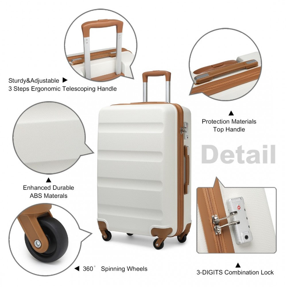 K2191L - KONO 3-PIECE LIGHTWEIGHT ABS HARDSHELL SUITCASE SET - 19, 24, 28 INCH WITH SECURE TSA LOCK - CREAM