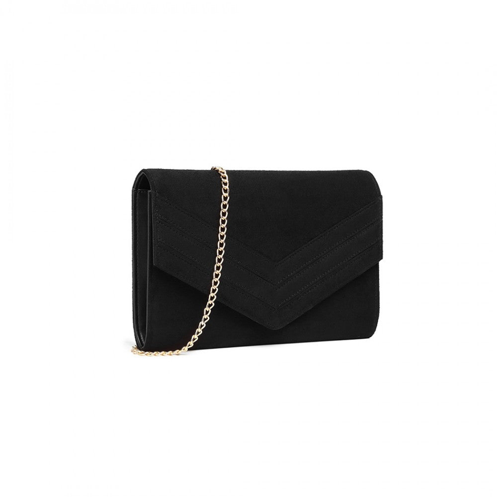 LP1963 - MISS LULU CHEVRON ENVELOPE CLUTCH BAG - BLACK