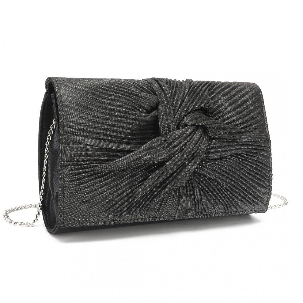 LH2252 - MISS LULU WOMEN'S PLEATED BOW EVENING BAG CLUTCH HANDBAG - BLACK