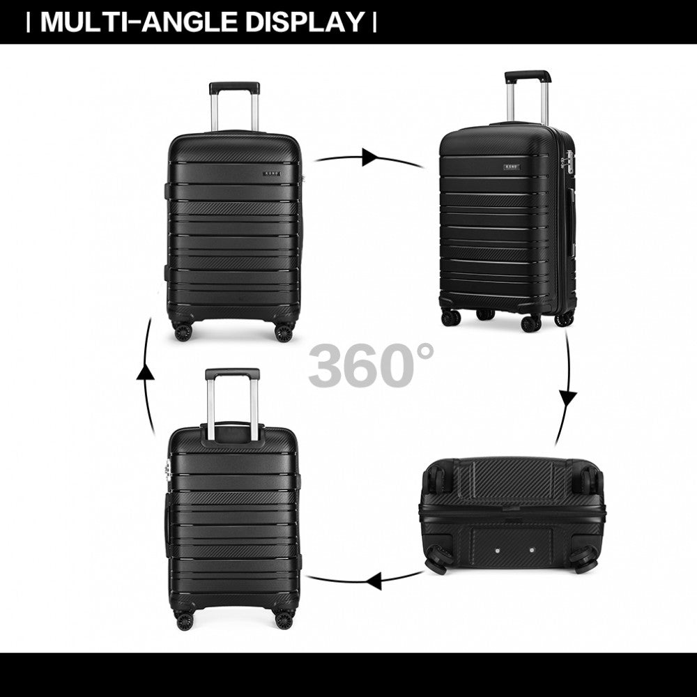 K2091L - KONO 28 INCH MULTI TEXTURE HARD SHELL PP SUITCASE - CLASSIC COLLECTION - BLACK