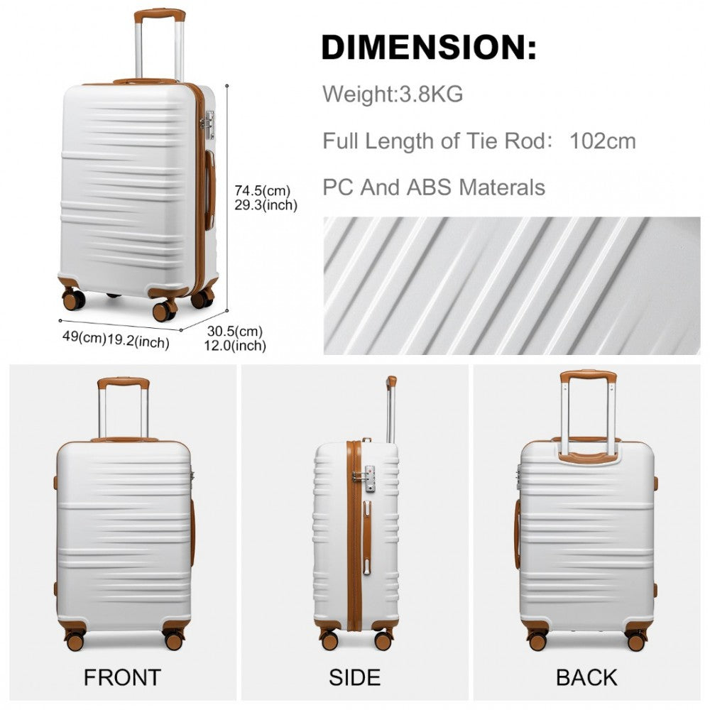 K2391L - BRITISH TRAVELLER 28 INCH DURABLE POLYCARBONATE AND ABS HARD SHELL SUITCASE WITH TSA LOCK - WHITE