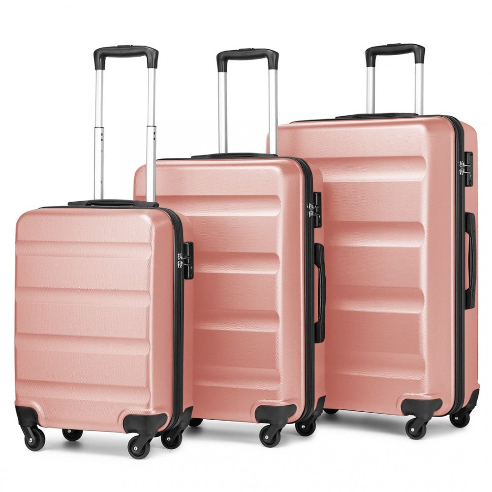 K2191L - KONO 3-PIECE LIGHTWEIGHT ABS HARDSHELL SUITCASE SET - 19, 24, 28 INCH WITH SECURE TSA LOCK - NUDE