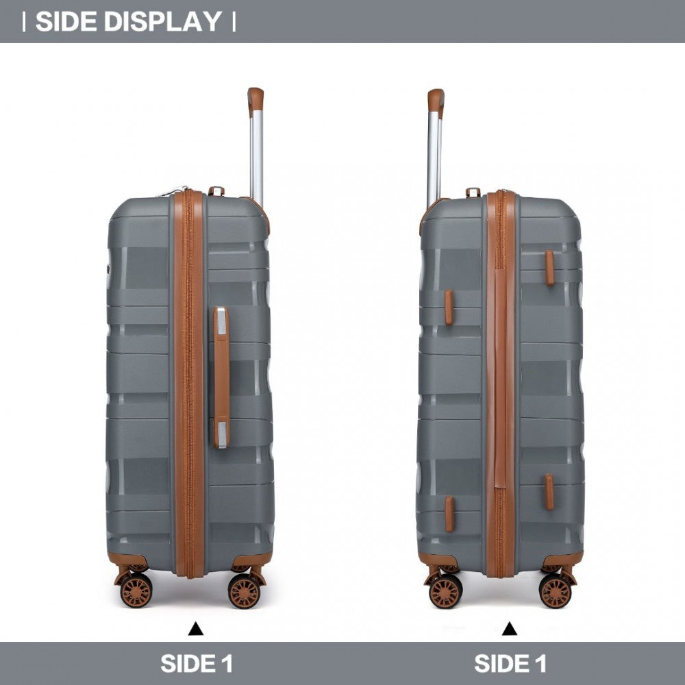 K2094L - KONO 28 INCH LIGHTWEIGHT POLYPROPYLENE HARD SHELL SUITCASE WITH TSA LOCK - GREY AND BROWN