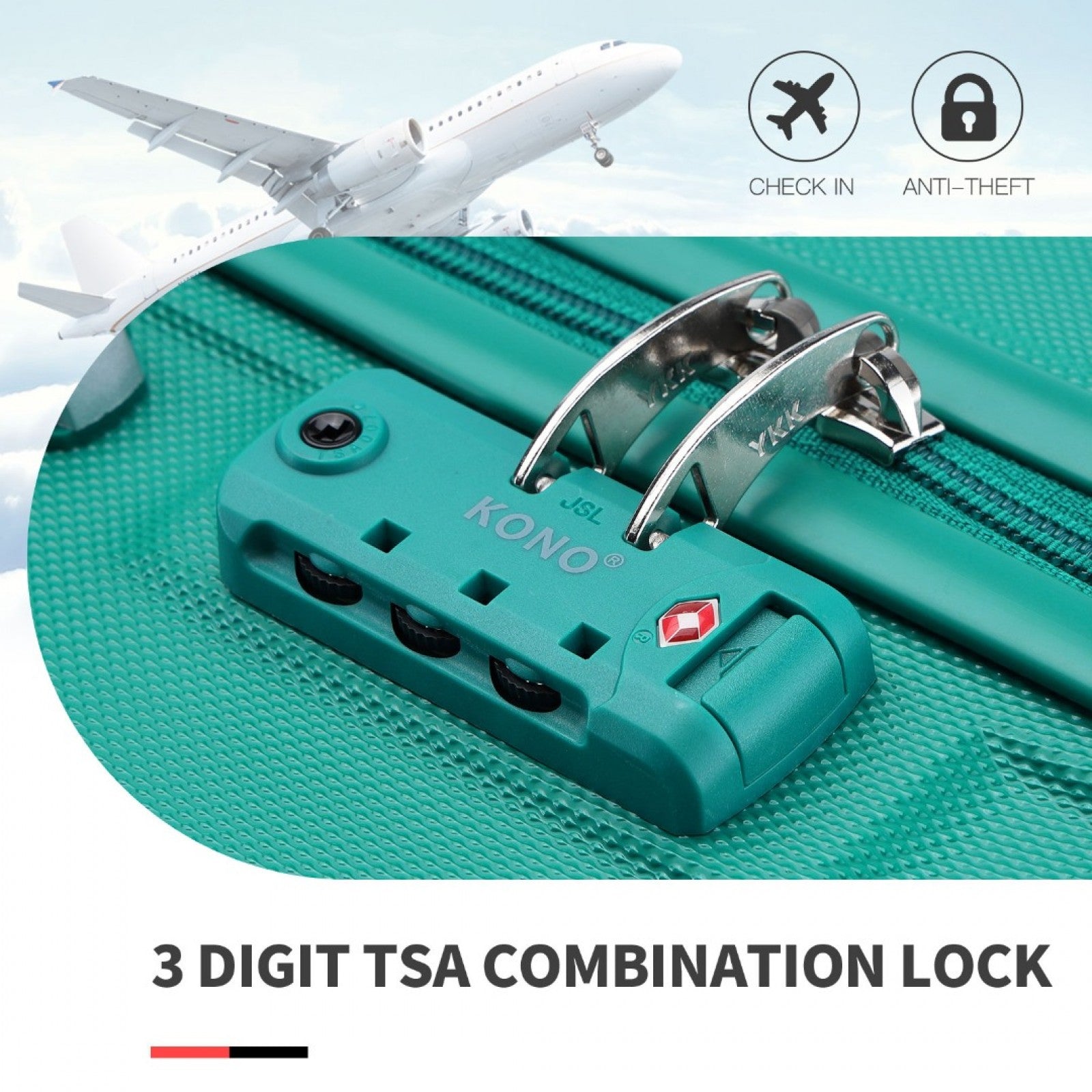 K1871-1L - KONO ABS 20 INCH SCULPTED HORIZONTAL DESIGN CABIN LUGGAGE - TEAL - The Baggage Shop