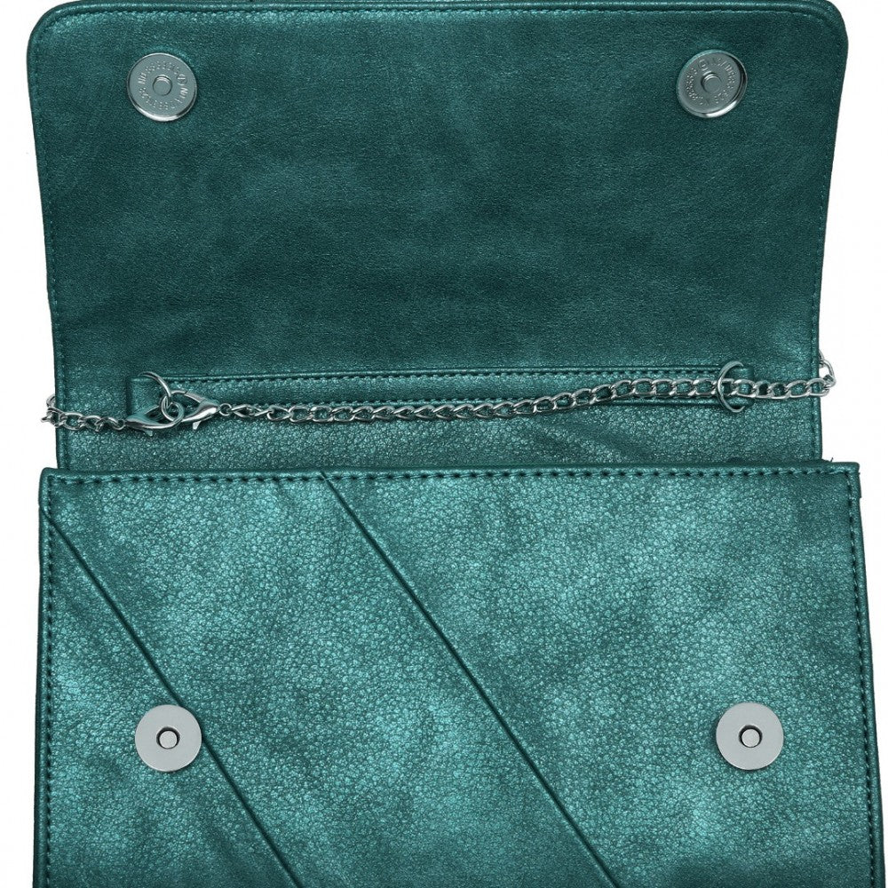 EH2257 - MISS LULU STYLISH TWILL CLUTCH LEATHER CHAIN EVENING BAG - GREEN