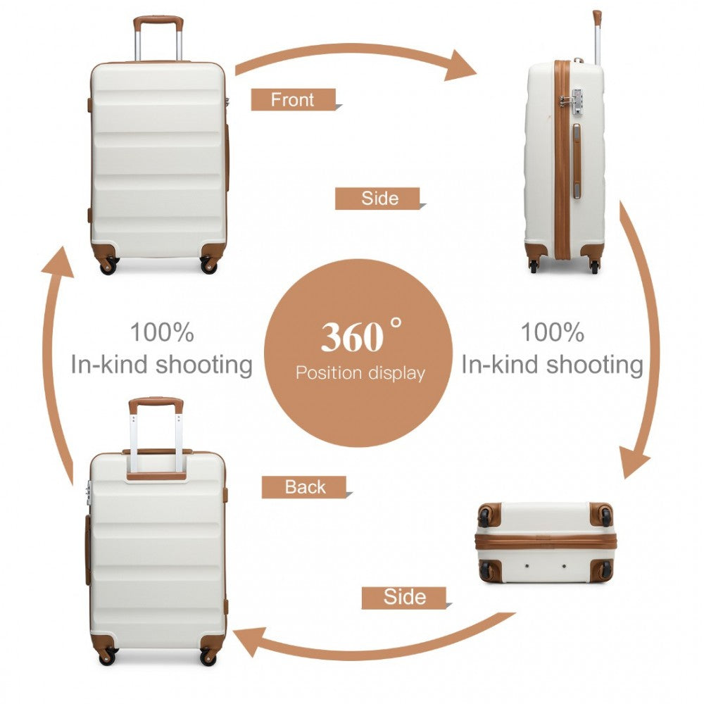 K2191L - KONO 28 INCH CHECK IN LUGGAGE - STREAMLINED ABS HARDSHELL SUITCASE WITH SECURE TSA LOCK - CREAM