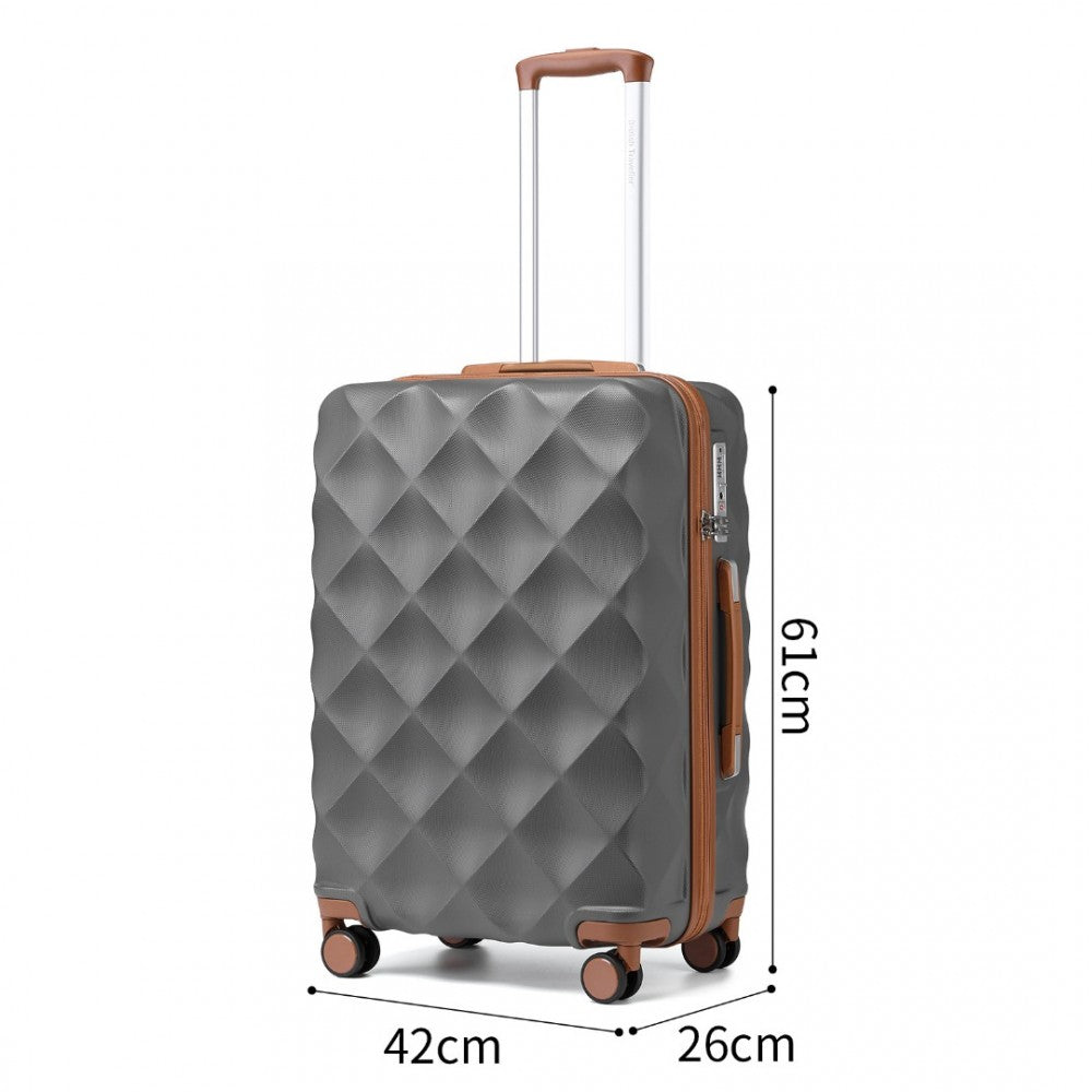 K2395L - BRITISH TRAVELLER 24 INCH ULTRALIGHT ABS AND POLYCARBONATE BUMPY DIAMOND SUITCASE WITH TSA LOCK - GREY AND BROWN  £