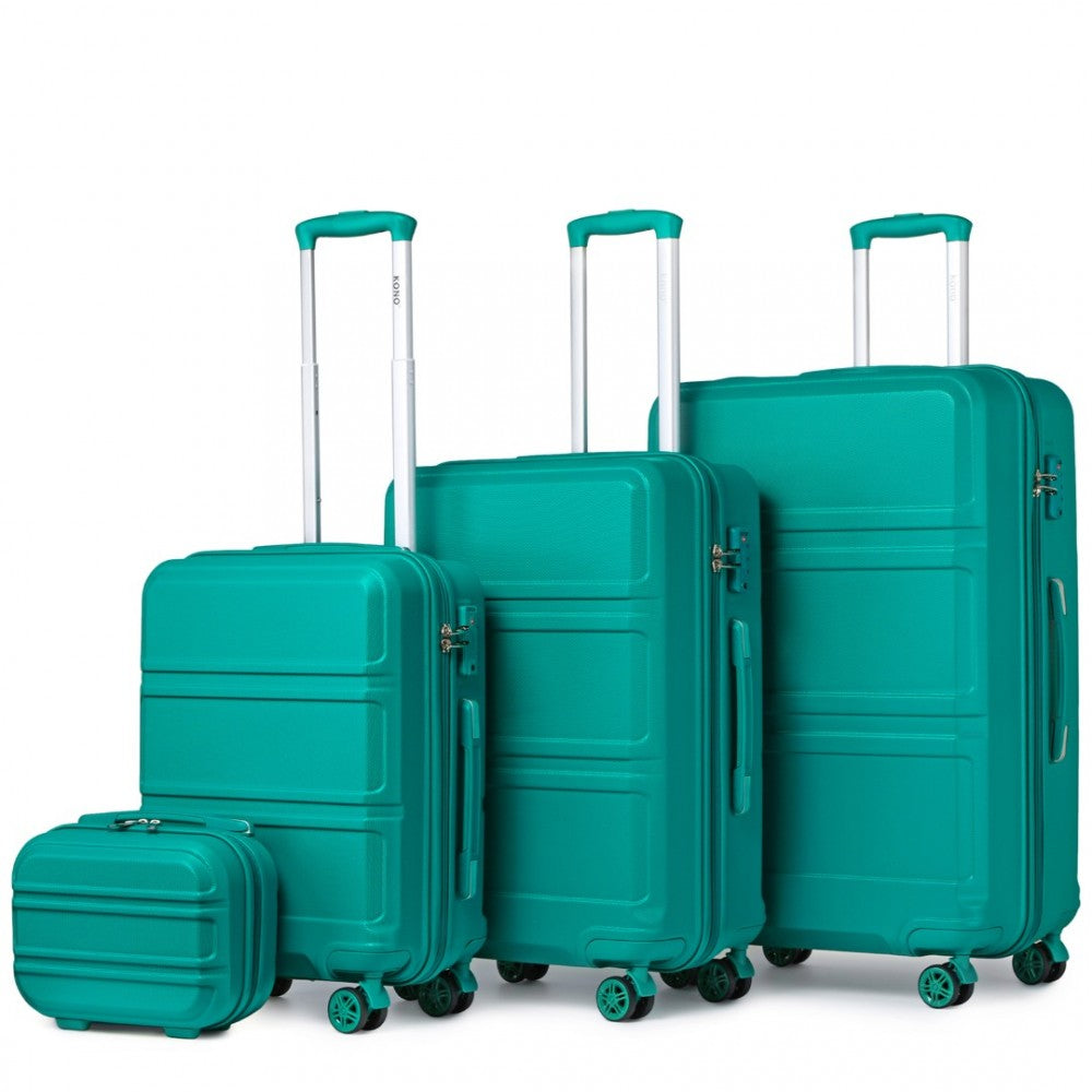 K1871-1L - KONO ABS SCULPTED HORIZONTAL DESIGN 4 PCS SUITCASE SET WITH VANITY CASE - TEAL