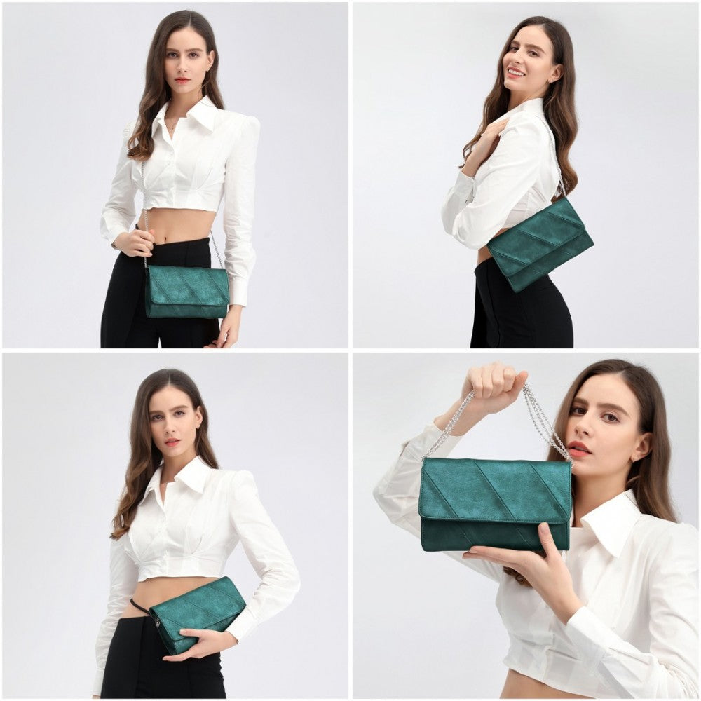 EH2257 - MISS LULU STYLISH TWILL CLUTCH LEATHER CHAIN EVENING BAG - GREEN