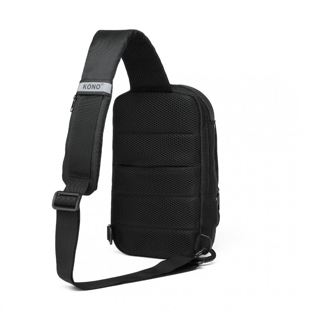 EG2403 - KONO SMART SLING CHEST BAG WITH USB CHARGING PORT LIGHTWEIGHT SINGLE STRAP CROSSBODY BACKPACK FOR DAILY USE IDEAL FOR MEN AND WOMEN - BLACK