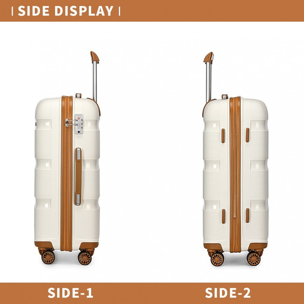 K2092L - KONO 24 INCH BRIGHT HARD SHELL PP SUITCASE - CLASSIC COLLECTION - CREAM