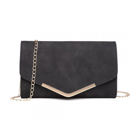 LH1756 - MISS LULU LEATHER LOOK ENVELOPE CLUTCH BAG - BLACK