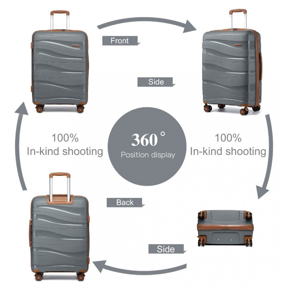 K2094L - KONO 28 INCH LIGHTWEIGHT POLYPROPYLENE HARD SHELL SUITCASE WITH TSA LOCK - GREY AND BROWN