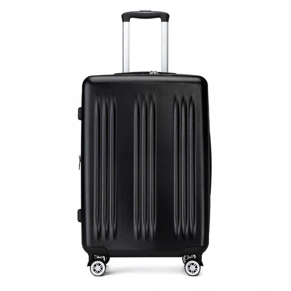 KSK2483 - KONO 24 INCH SLEEK STRIPED CHECK-IN SUITCASE EXPANDABLE DURABLE ABS+PC LUGGAGE WITH FOUR SPINNER WHEELS TSA LOCK - BLACK