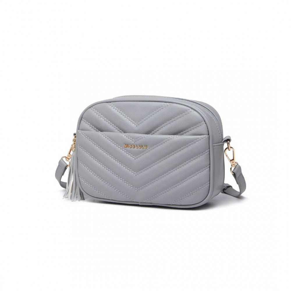 LA2119-1 - MISS LULU LIGHTWEIGHT QUILTED LEATHER CROSS BODY BAG - GREY