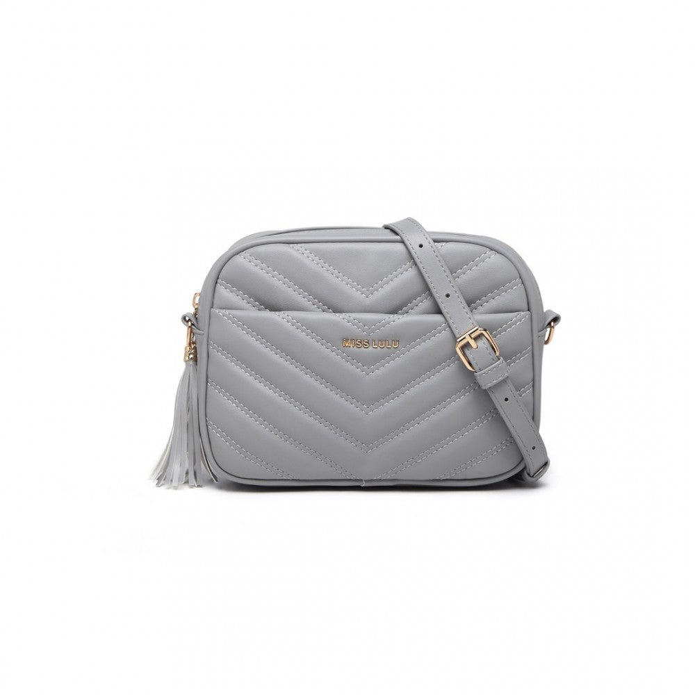 LA2119-1 - MISS LULU LIGHTWEIGHT QUILTED LEATHER CROSS BODY BAG - GREY