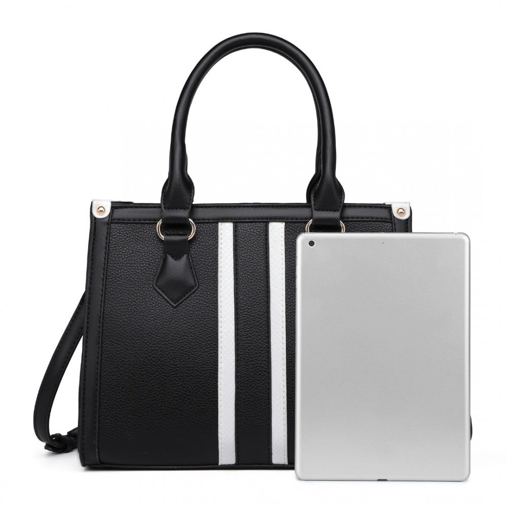 LT2203 - MISS LULU WHITE STRIPED COMMUTER ELEGANT CROSS BODY TOTE BAG - BLACK