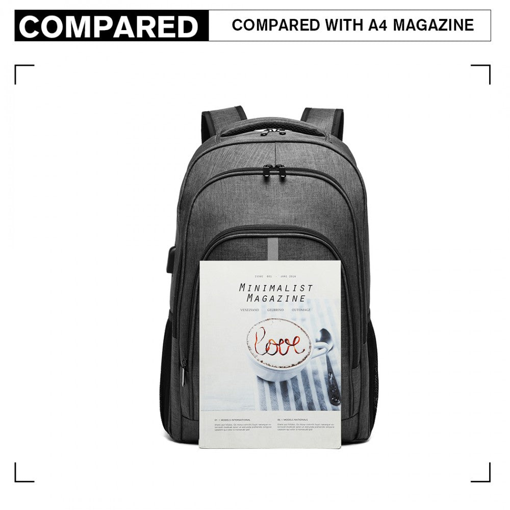 E1972 - KONO LARGE BACKPACK WITH REFLECTIVE STRIPE AND USB CHARGING INTERFACE - GREY