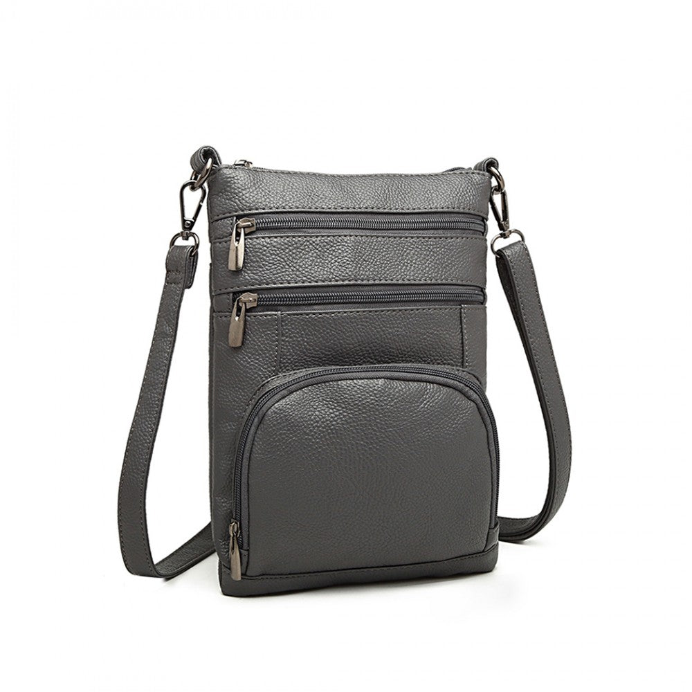 LB6927 - MISS LULU MULTI POCKET LEATHER LOOK RFID-BLOCKING CROSS BODY BAG - GREY