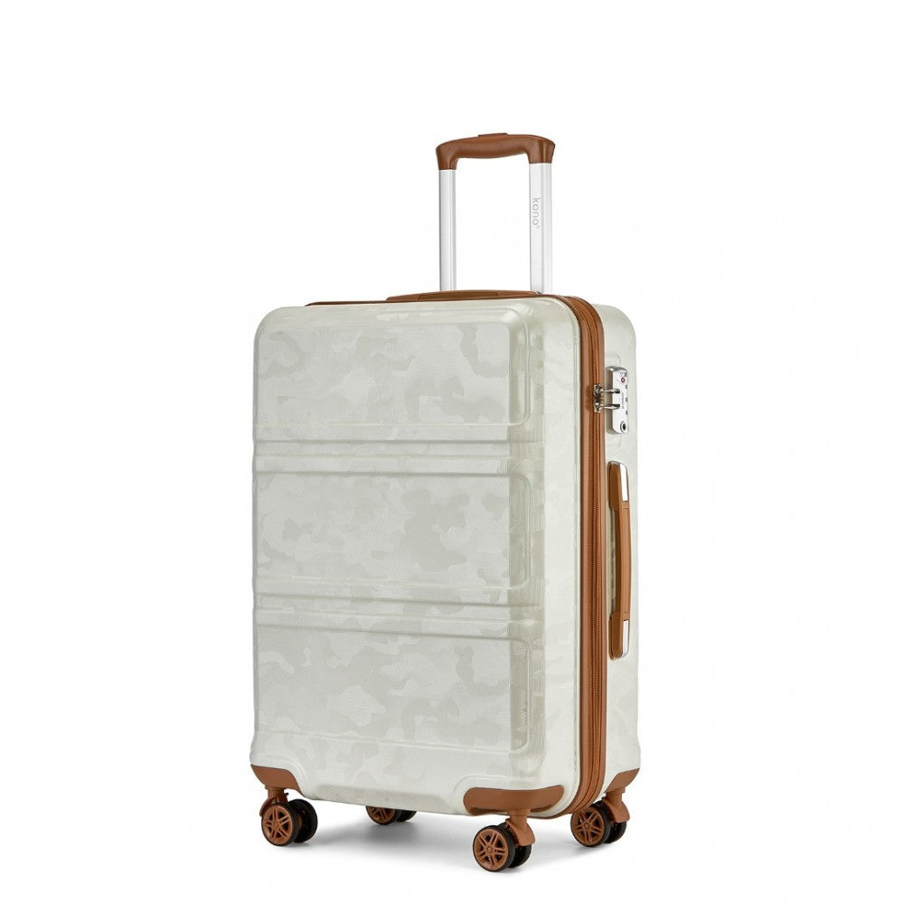 K1871-1L - KONO ABS SCULPTED HORIZONTAL DESIGN 3 PIECE SUITCASE SET - CAMOUFLAGE CREAM AND BROWN