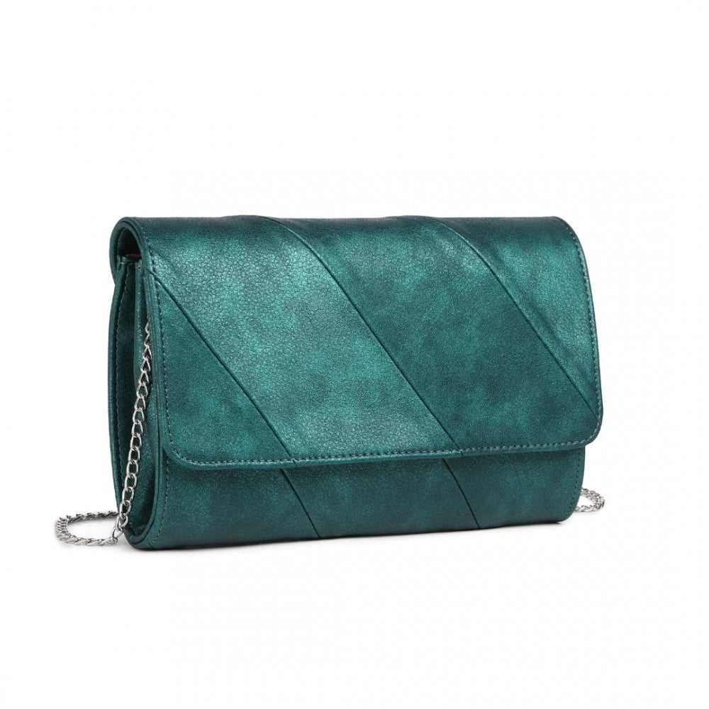 EH2257 - MISS LULU STYLISH TWILL CLUTCH LEATHER CHAIN EVENING BAG - GREEN