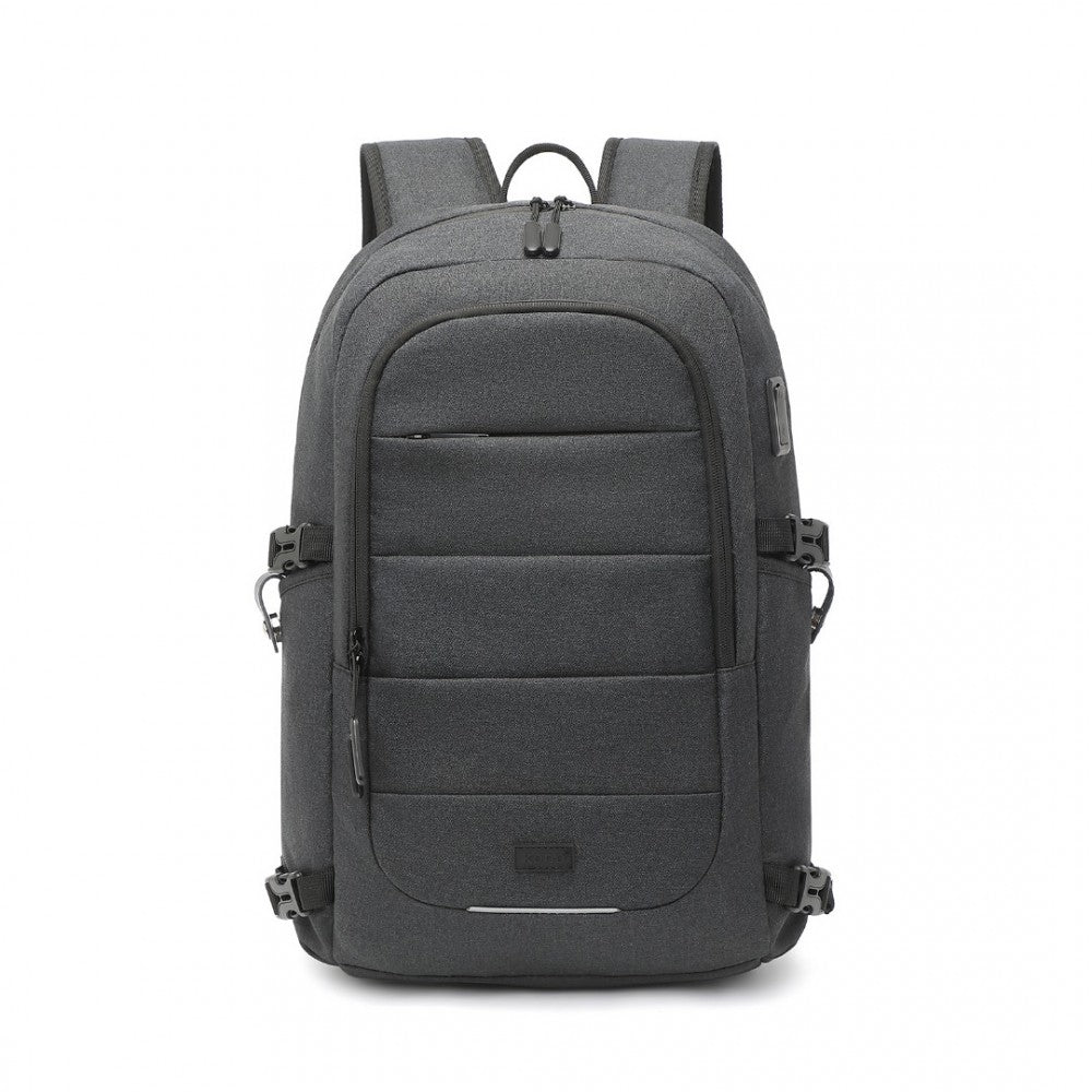 EM2347 - KONO MULTI-COMPARTMENT WATER-RESISTANT BACKPACK WITH USB CHARGING PORT - BLACK