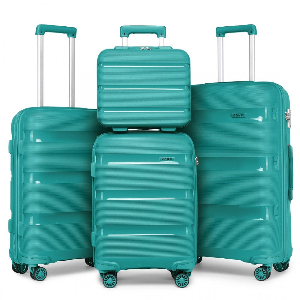 K2092L - KONO BRIGHT HARD SHELL PP SUITCASE WITH TSA LOCK AND VANITY CASE 4 PIECES SET - CLASSIC COLLECTION - TEAL