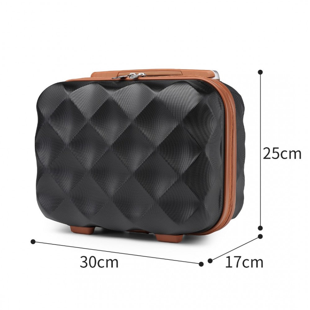 K2395L - BRITISH TRAVELLER 13 INCH ULTRALIGHT ABS AND POLYCARBONATE VANITY CASE - BLACK AND BROWN