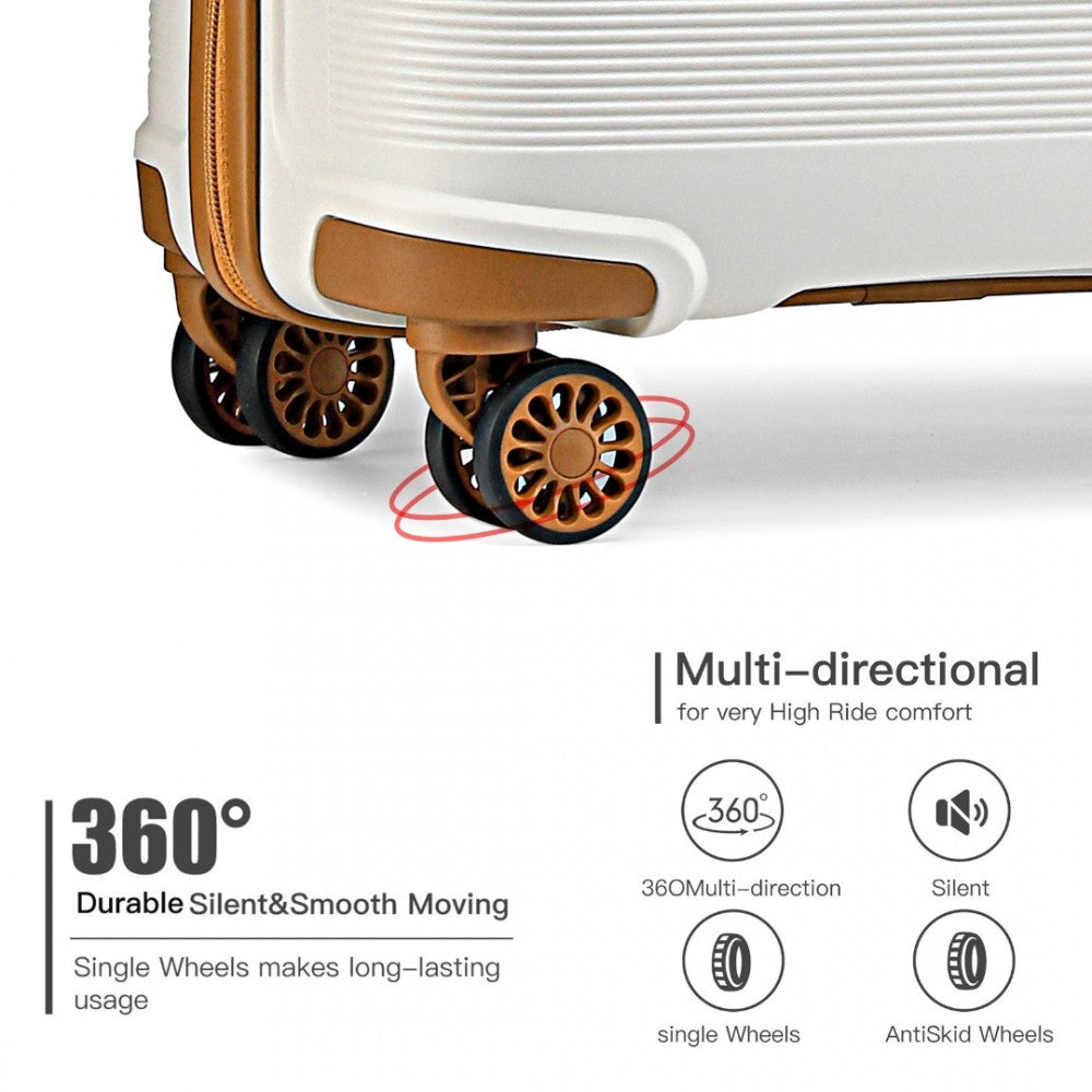 K2092L - KONO 24 INCH BRIGHT HARD SHELL PP SUITCASE - CLASSIC COLLECTION - CREAM