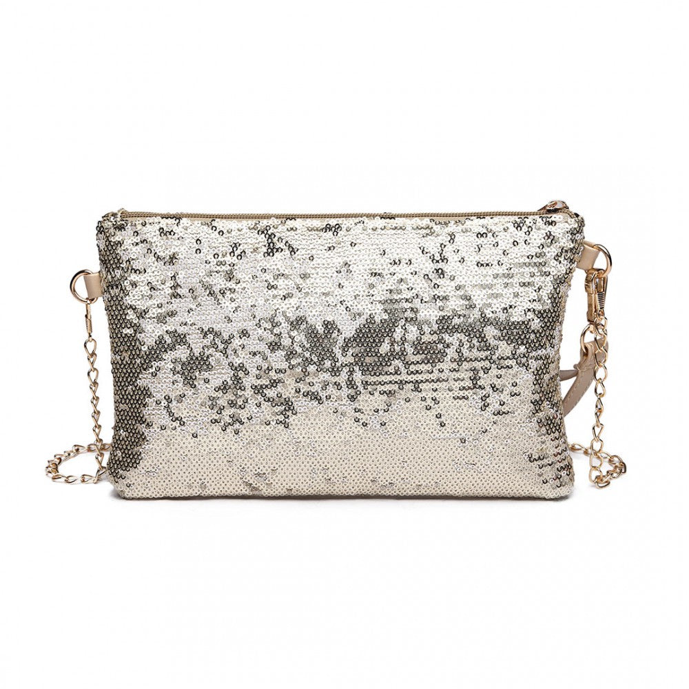 LH1765 - MISS LULU SEQUINS CLUTCH EVENING BAG - LIGHT GOLD