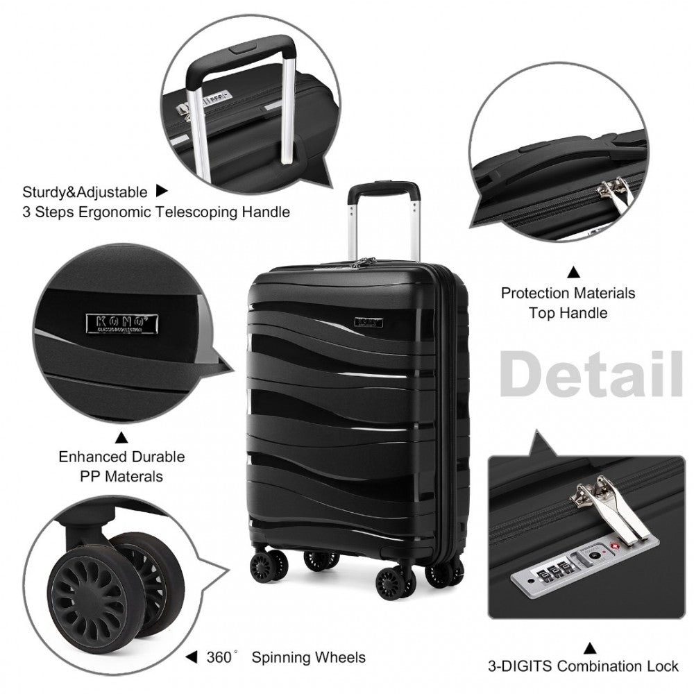 K2094L - KONO 24 INCH LIGHTWEIGHT POLYPROPYLENE HARD SHELL SUITCASE WITH TSA LOCK - BLACK