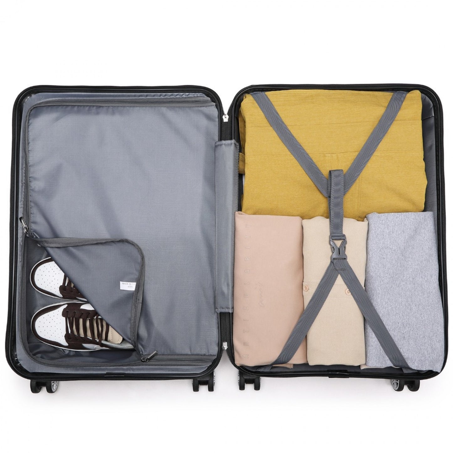 K1871-1L - KONO ABS 20 INCH SCULPTED HORIZONTAL DESIGN CABIN LUGGAGE - BLACK - The Baggage Shop