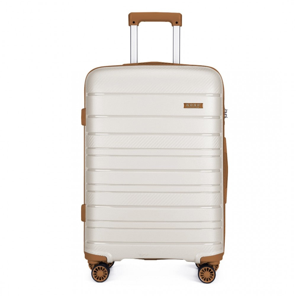 K2091L - KONO 24 INCH MULTI TEXTURE HARD SHELL PP SUITCASE - CLASSIC COLLECTION - CREAM