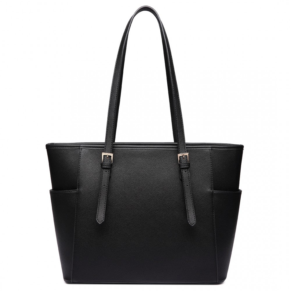 LM1642-1 - MISS LULU FAUX LEATHER ADJUSTABLE HANDLE TOTE BAG - BLACK