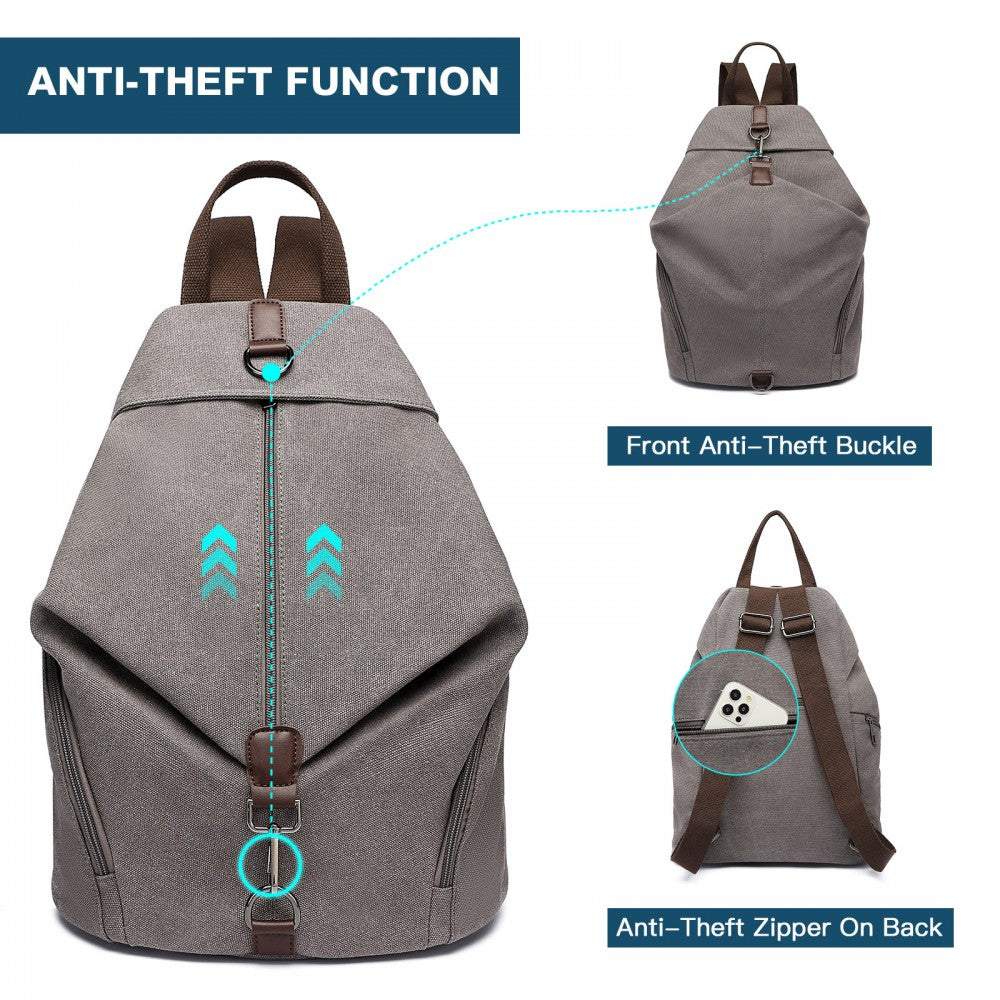 EB2044 - KONO FASHION ANTI-THEFT CANVAS BACKPACK - GREY