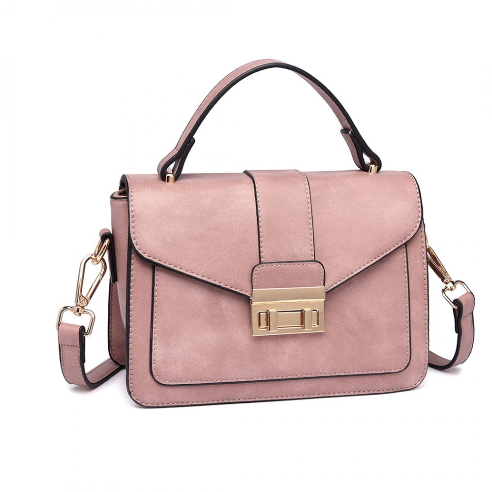 LB2033 - MISS LULU LEATHER LOOK MIDI HANDBAG - PINK