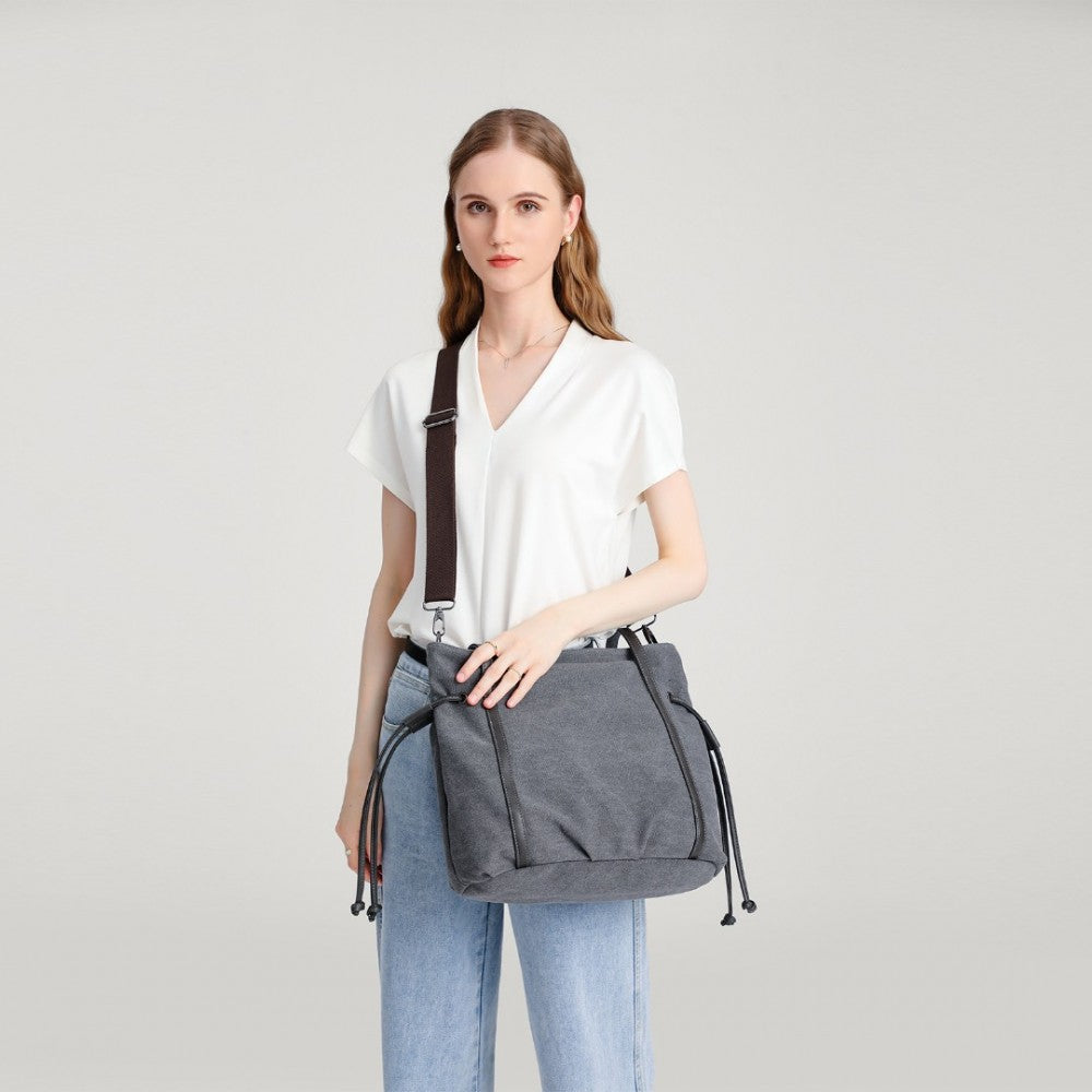 EH2220 - KONO LARGE CAPACITY CANVAS AND LEATHER FUSION SHOULDER TOTE BAG - GREY