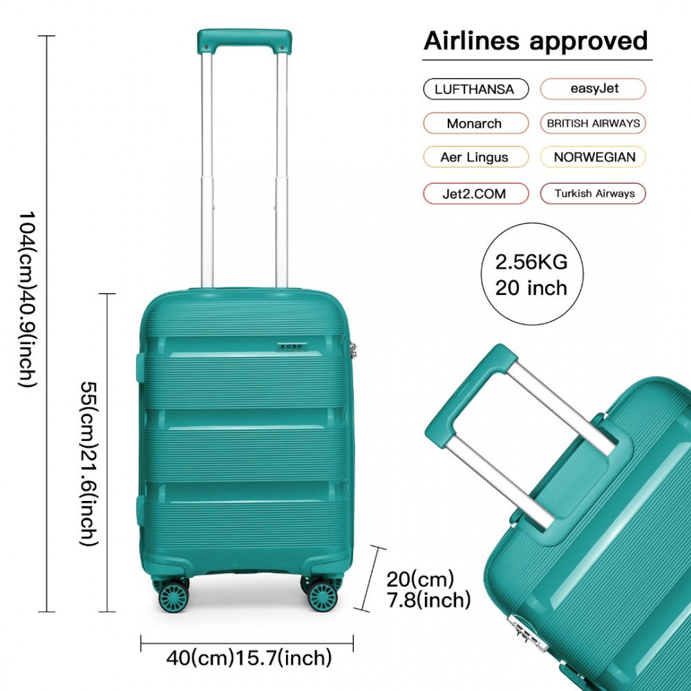 K2092L - VALIZA KONO BRIGHT HARD SHELL PP 3 PIEȚI SET - COLECȚIA CLASICĂ - TEAL