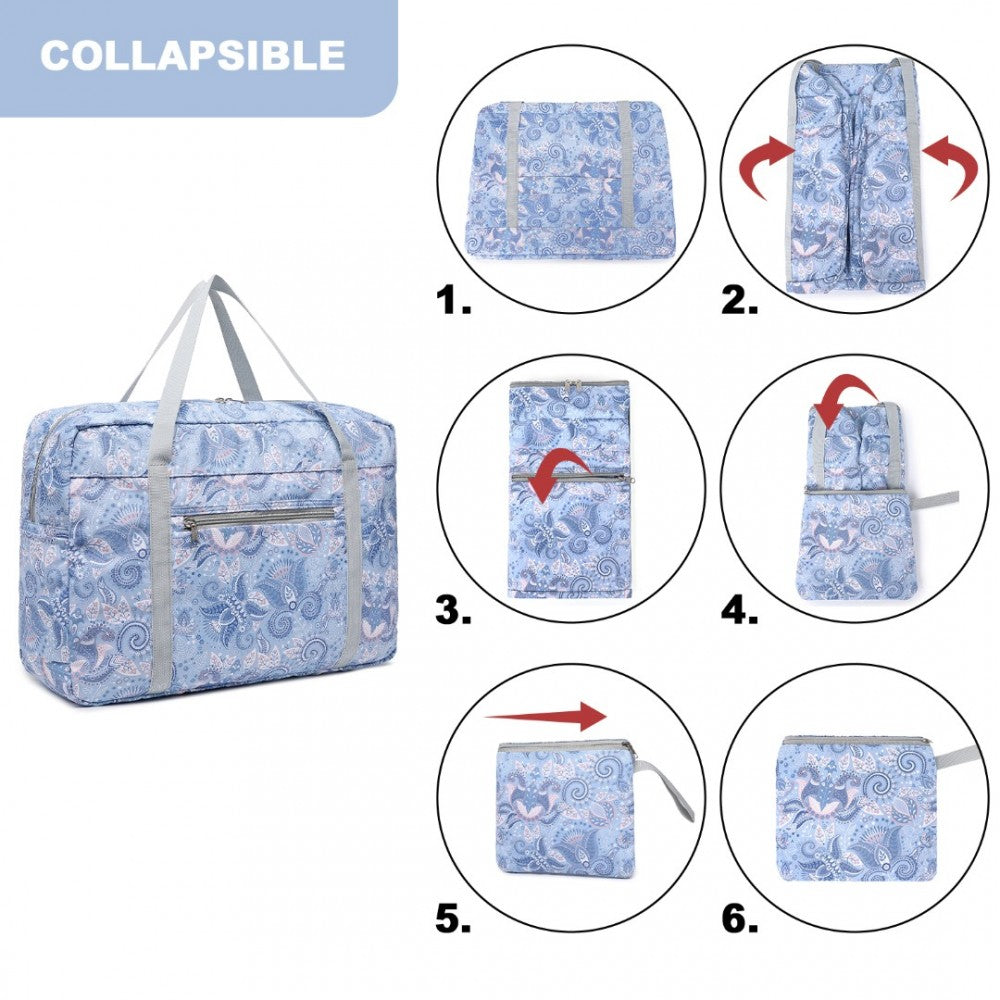 EQ2308P - KONO FOLDABLE WATERPROOF STORAGE CABIN TRAVEL HANDBAG PRINT - LIGHT BLUE